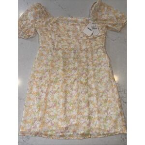 Elodie Peasant Dress Medium Yellow Puff Sleeve Ditsy Floral Cottagecore Romantic